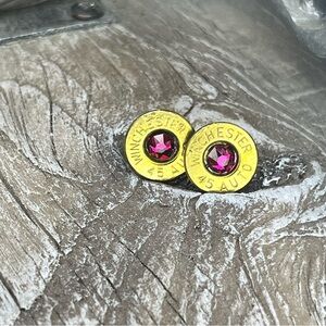 BULLET STUD EARRINGS - 45 AUTO - SWAROVSKI CRYSTAL BIRTHSTONE 
JULY - RUBY